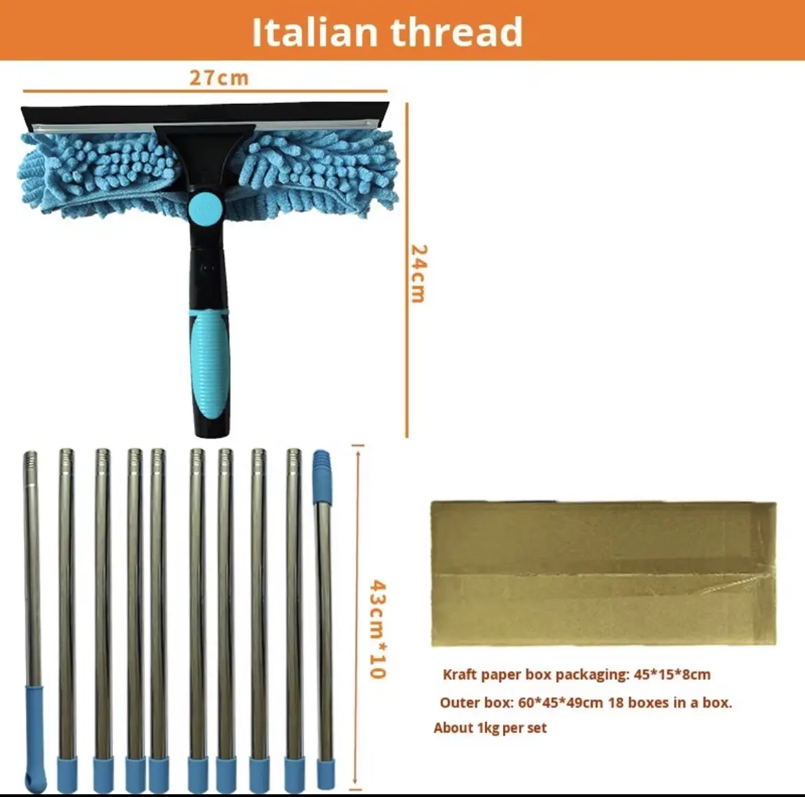 Window Cleaning Kit, 4M Extendable Squeegee Scrubber Spray with Long Reach Scrubbing Stick, Household Cleaning Tool