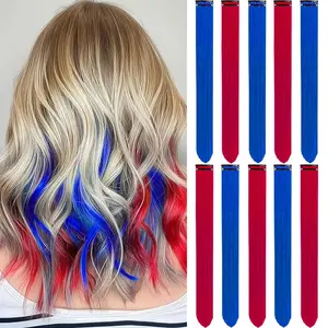 10 PCS 22 Inch Colored Clip in Synthetic Hair Extensions Colorful Party Highlights Red Blue Hairpiece for Girls Women Cosplay Party Favor Gift Hair Accessories
