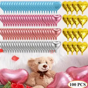 100pcs 5in Metallic Plastic Heart-Shaped Aluminum Foil Balloons - Wedding, Birthday Party Decorations for Sports & Outdoor Accessory Themed Events, Home Use,summerwins
