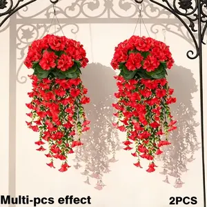 2pcs Artificial Wisteria, Morning Glory, and Geranium Combo, Artificial Hanging Plant, Maintenance-Free Outdoor Hanging Faux Vine, Ideal for Wedding Decor, Garden, Hotel, Porch