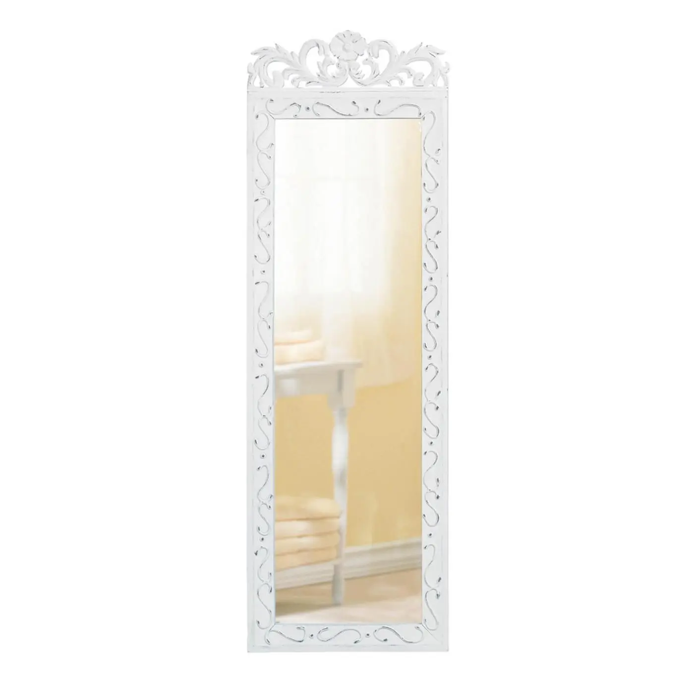 Elegant White Wall Mirror, Weathered Wood Frame 9.88 x 30.5 in