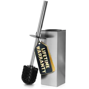 Silver Toilet Brush and Holder Set Stainless Steel – Square Design Toilet Bowl Brush and Holder, Rust, Corrosion & Scratch Resistant with Splash Protection, for Efficient Cleaning and Neat Storage
