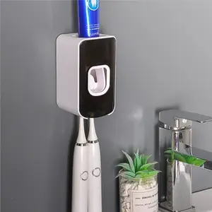 2 Slot Plastic Toothbrush Holder and Toothpaste Dispenser Wall Mounted, Automatic Toothpaste Squeezer, 2 in 1 Tooth Brush Toothpaste Organizer for Shower Organizing Bathroom Accessory