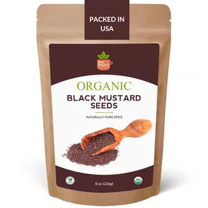 SPICY ORGANIC Indian Black Mustard Seeds - 8 oz - Whole, Pure, and Natural Dried Mustard Seed for Cooking and Seasoning - USDA Certified Organic, Kosher, Gluten-Free, and Non-GMO Flavor Spice Traditional Powder