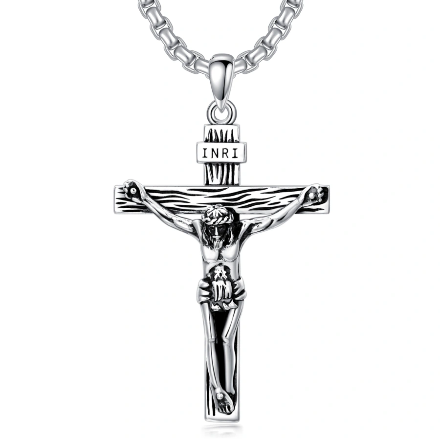 s925 Sterling Silver Cross Pendant Necklace for Men Cuban Chain