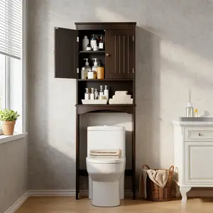 66 Inch Over the Toilet Storage Cabinet, Large Bathroom Storage Rack with Adjustable Shelves and Open Compartment, Space Saving Freestanding Furniture with Sturdy Frame for Laundry Room, White