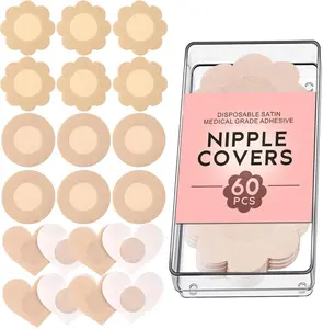 60 Pieces Pasties Nipple Covers - Disposable Nipple Petals, Nipple Stickers Beige, Medium