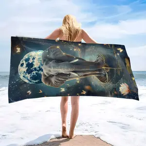 Moonlit Elephant Print Beach Towel, Super Absorbent Microfiber Mat, Large Bath Towel, Ideal for Travel, Swimming Pool, Diving, Surfing, Yoga, Camping
