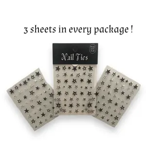 Rockstar Nail Stickers, Metallic and Black Stars with Rhinestones, Bold and Minimalist Nail Art, Easy Manicure