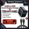 Verysun Smart Display Wall Charger 45W Fast Charging with 5ft USB-C to USB-C Cable, Switchable Charging Modes & Battery Protection, Device Detection, Real-Time Charging Display, Emoji Animation, Foldable Plug, for iPhone, iPad & MacBook, iPhone 18 Ready