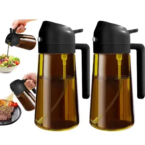 2-in-1 Olive Oil Dispenser Set 16-Ounce Glass Bottle for Cooking Air Fryer Salad Baking Barbecue Spray & Pour Food-Grade Container Kitchen Home Good