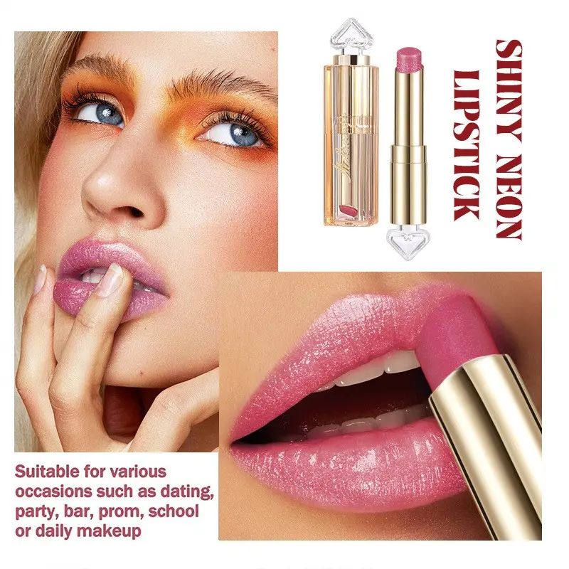 Neon Temperature-Change Lipstick, 24h Long-Lasting Color, 5 Colors, Iridescent Lips, Gold Diamond Glitter Makeup Effect