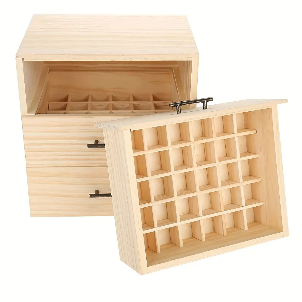 90-Slot Wooden Essential Oil Storage Box 3-Layer Aromatherapy Organizer Essential Oils Storage Organizer Keep Your Oil Safe & Space Saver