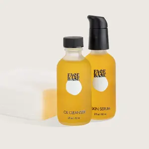 Face Base Essentials Set Cleanser Serum - 2 oz Oil Cleanser & 2 oz Skin Serum with Chamomile & Lavender for Clear Radiant Skin Blend Daily
