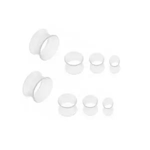 Pair of Clear Transparent Flexible Flesh Silicone Ear Tunnels Expander Stretching Gauge Earlets Plug Set