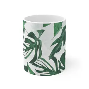 Monstera Leaf Mug - Tropical Plant Coffee Cup, Botanical Tea Mug, Greenery Kitchen Decor, Nature Lover Gift, Housewarming Present Ceramic Drinkware Classic Washable Reusable Tumbler Reuse