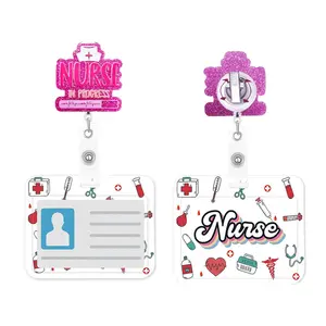 Nurse in Progress Badge Reel Set, Retractable Nursing ID Holder with Rotating Clip, Name Card Stand, Medical Work Badge Partner, Lpn Rn Ma Gifts