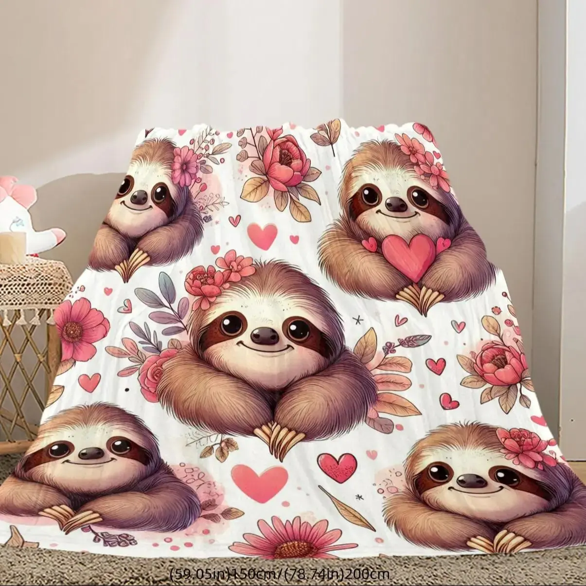 Sloth Pattern Blanket, 1 Count Soft Comfortable Throw Blanket, Cool Bedroom Bedding Blanket, Warm Napping Blanket for Home Office Travel Camping