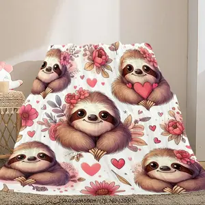 Sloth Pattern Blanket, 1 Count Soft Comfortable Throw Blanket, Cool Bedroom Bedding Blanket, Warm Napping Blanket for Home Office Travel Camping