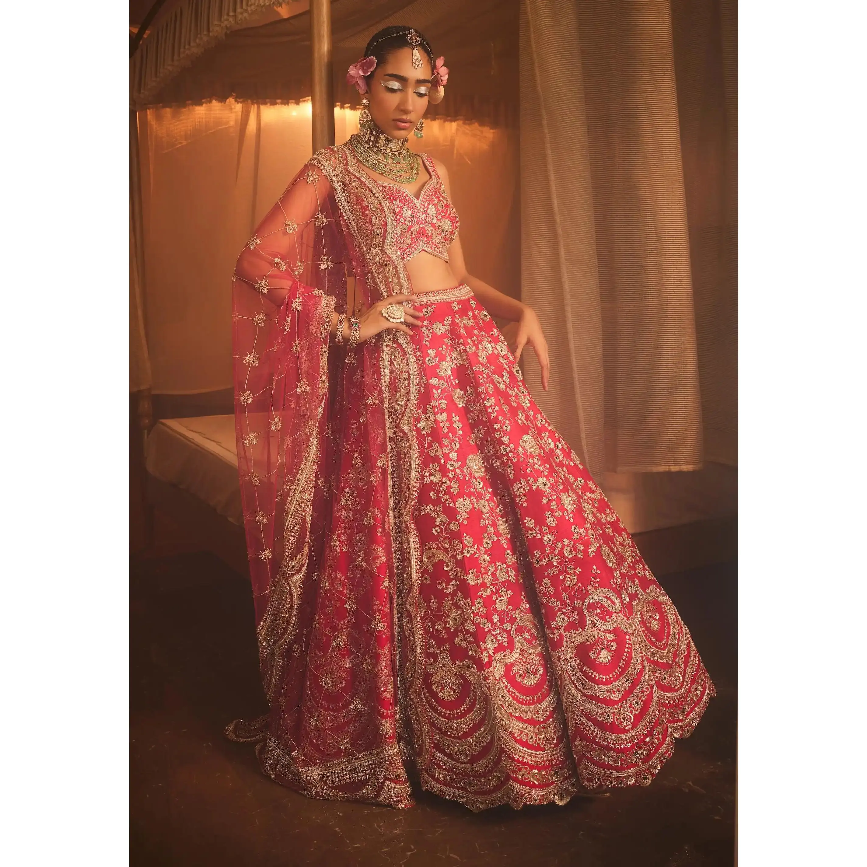 Magnum red embroidered lehenga set