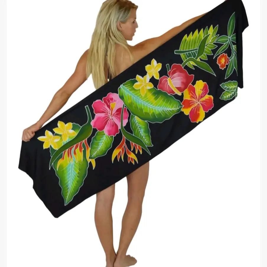 Hand-painted batik half sarong - Black 124