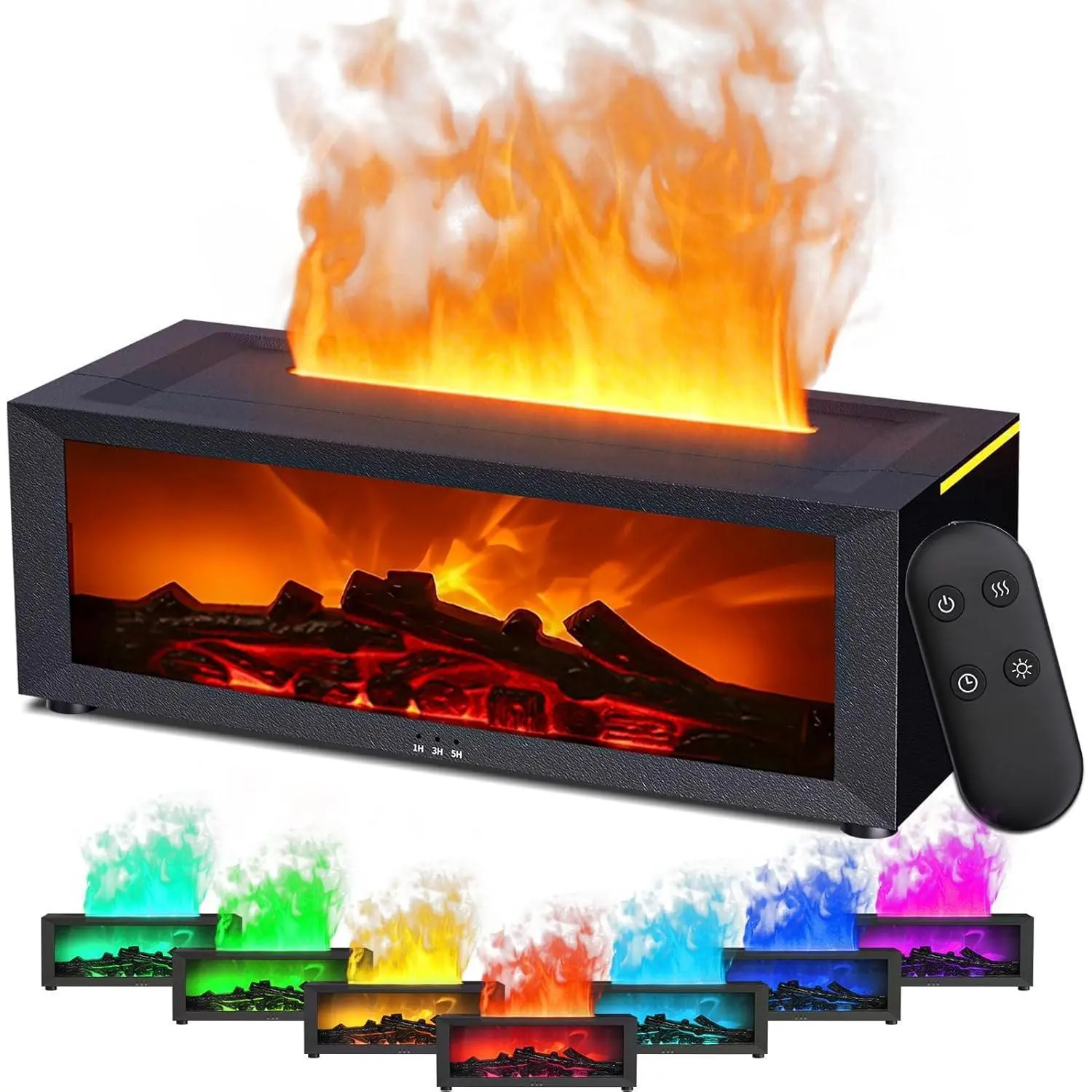 Fireplace Black Color Changing Essential Oil Diffuser - Light Up Fireplace Decor, 7 Flames, Noiseless Aromatherapy Humidifier, Remote Control, Space-Compatible, Calming for Bedroom (Festive Home Supply)