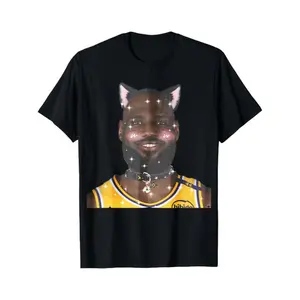 Crewneck T Shirt Black Lebron James Cat Ears And Collar Graphic Print Basketball Fan Wear For Casual OutfitsFashion Unisex T-shirts M-5XL
