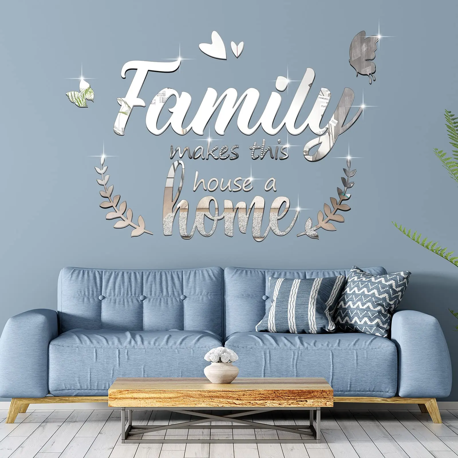 3d Mirror Wall Decor  Family Letter Stickers Diy Removable Makes This House A Home Art Decals Inspirational Quote Decal For Living Room Bedroom(silver)
