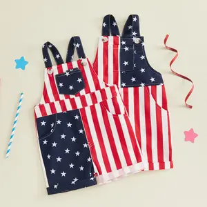 Emmababy Kids Toddler Baby Boy Girl 4th of July Overalls Outfits American Flag Overall Shorts Suspender Jumpsuit with Pocket Costume Romper