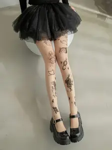 Women's Fashion Cartoon Bunny Tights, Easter Themed & Cute, Spring Rabbit Print Tights for Holiday, Slim-Fitting, All Seasons, Womenswear, Women Pantyhose