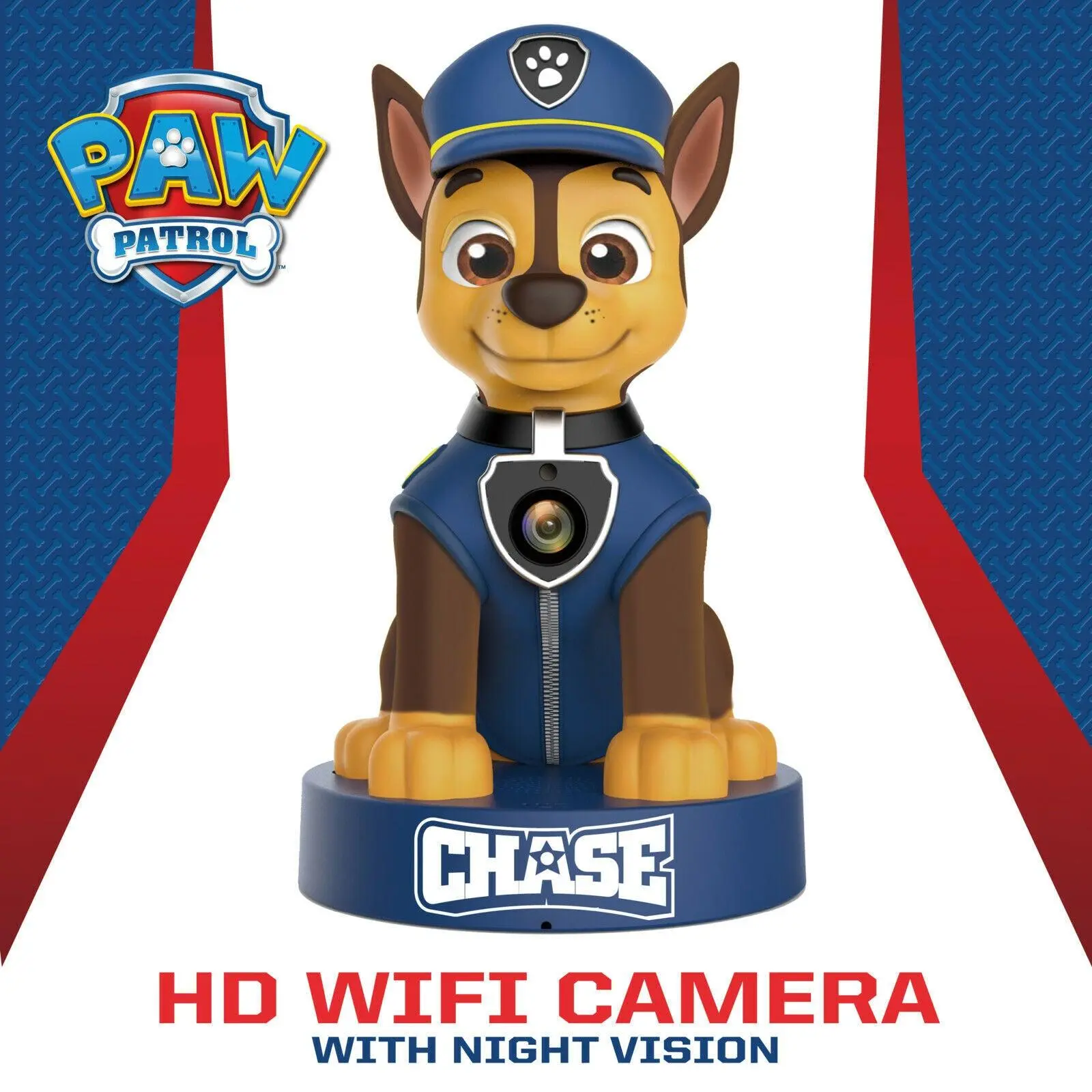 PAW Patrol Movable Chase Camera EPWB1402 1080p HD Wifi Indoor Security Camera Monitor with Two-Way Audio, Night Vision, Remote App Connected Cloud Storage, Phone & Plug Feature