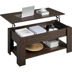 Lift Top Coffee Table with Hidden Compartment and Storage Shelf, Rising Tabletop Dining Table for Living Room Reception Room, 38.6in L, Espresso