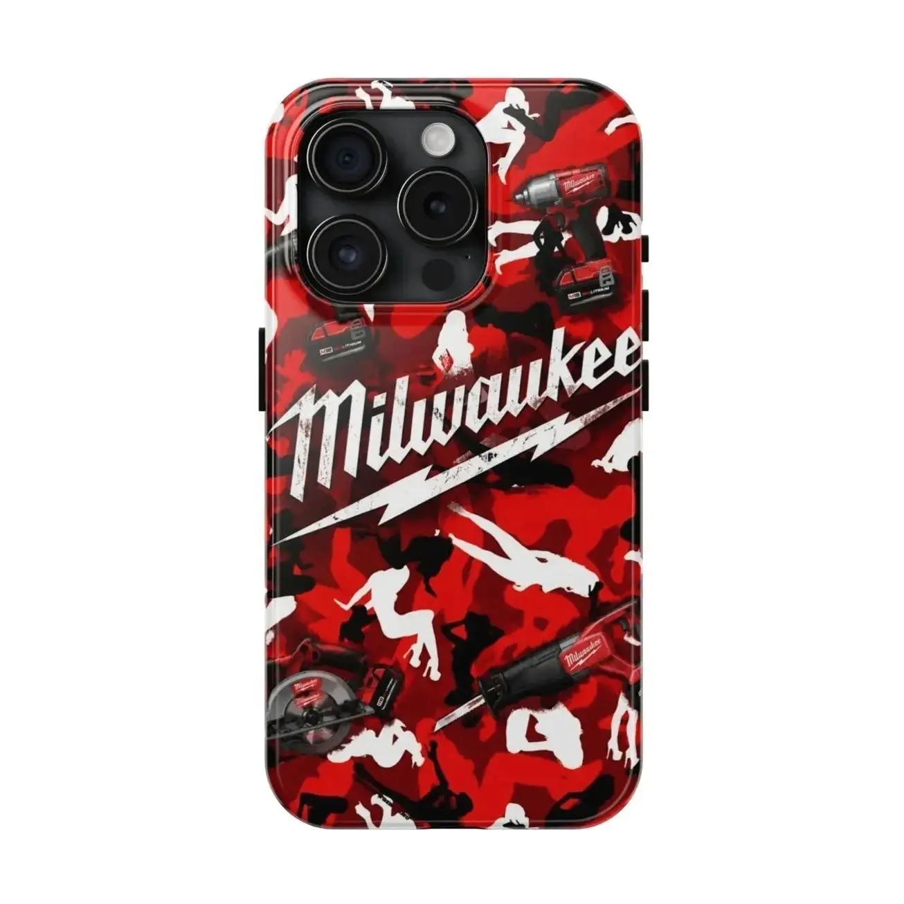 Milwaukee Camo Phone Case, Red Black Power Tools Design, M18 Inspired Tough Case, Blue Collar Worker Gift