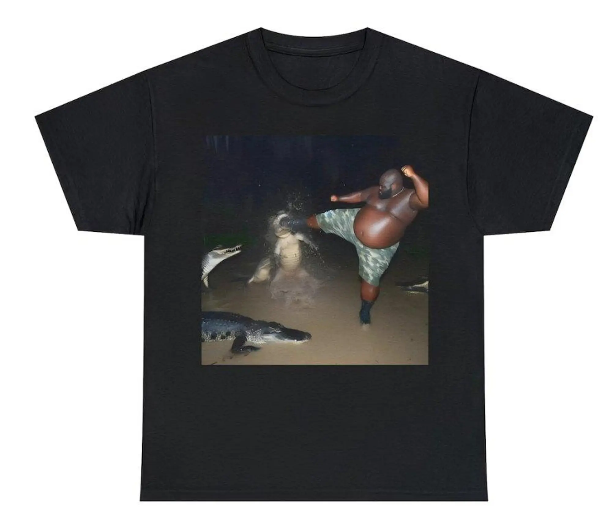 Man Kick Alligator In Swamp Shirt - Gator - Crocodile Tee - funny - viral - meme- Short Sleeve Perfect Summer Classic Cotton