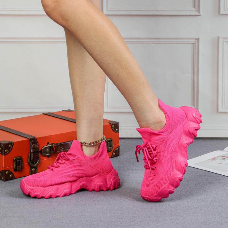 Women's Sock-Fit Lightweight Training Sneakers Zero Gravity Running Shoes for HIIT Yoga 24/7 Hustle Air-Weave Mesh Lace Up Low Top Hot Pink Sneakers
