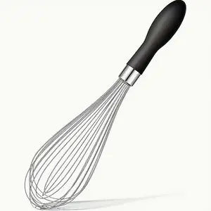Black Stainless Steel Mixing Whisk with Ergonomic Silicone Handle - Heat-Resistant, Durable Baking Tool for Baking Enthusiasts & Professional Chefs - Perfect for Creaming Butter & Sugar, Beating Eggs, Mixing Batter - Essential Kitchen Accessory, Kitchen E