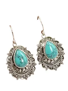 Boho Turquoise Teardrop Statement Earrings for Women - Vintage Ethnic Silver Filigree Dangle Jewelry, Perfect for  Girl Style & Festival Fashion