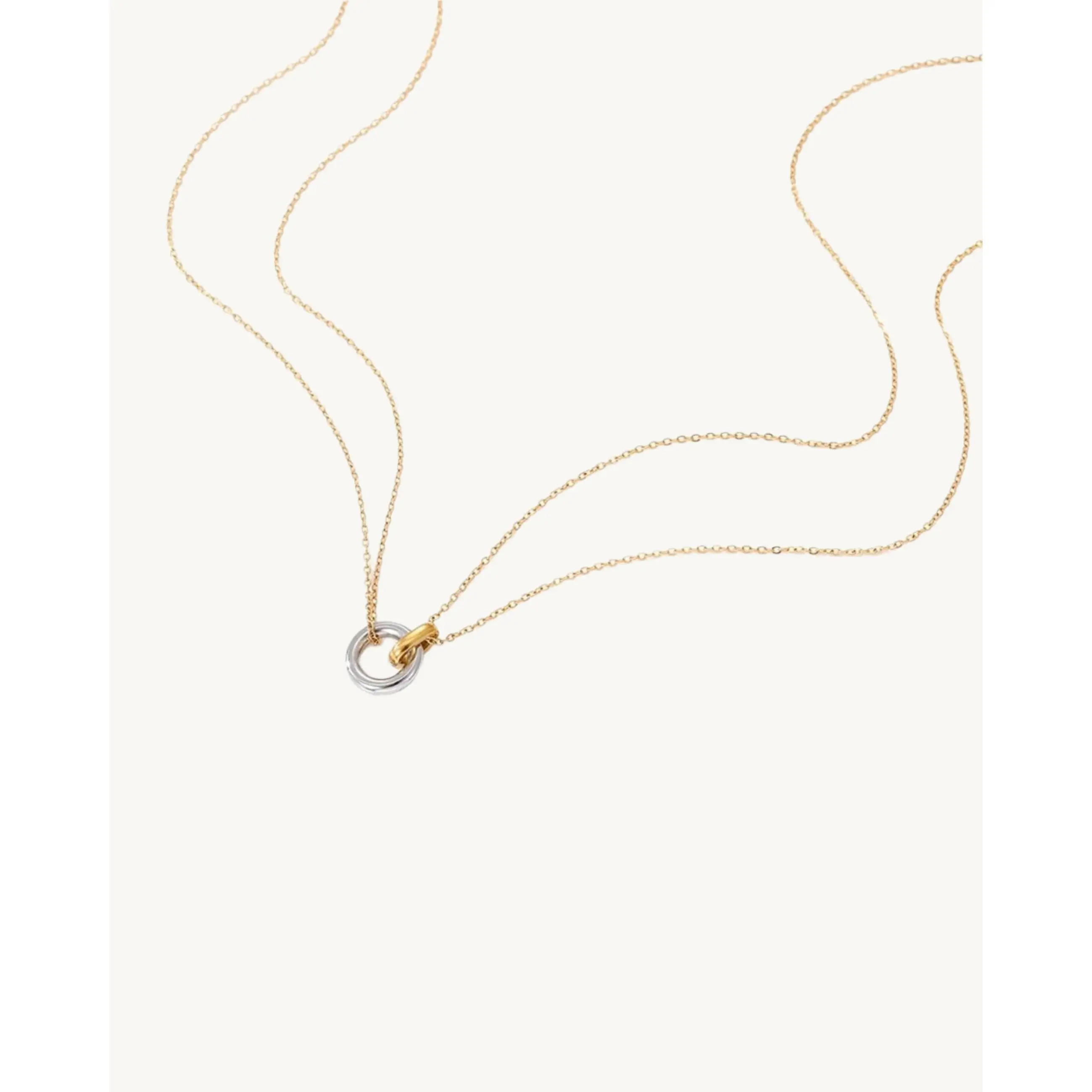 AVELI Stainless Steel Two Tone Interlocking Rings Necklace - Stylish and Fashionable Women Jewelry, Hypoallergenic, Infinity Gold and Silver Tone Link Circles Pendant