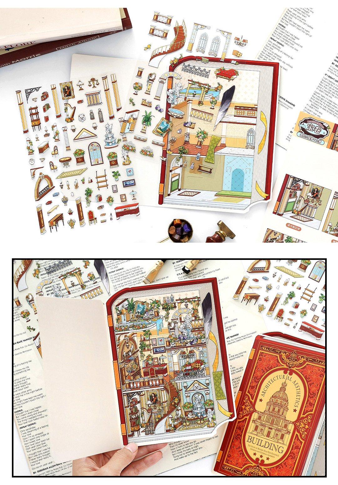 Old Money Series – 3D Foldable Scene Sticker Kit,DIY Buildable Miniature Diorama for Room Decor & Display,Vintage European Gift for Collectors & Craft Lovers, PET Sticker Set