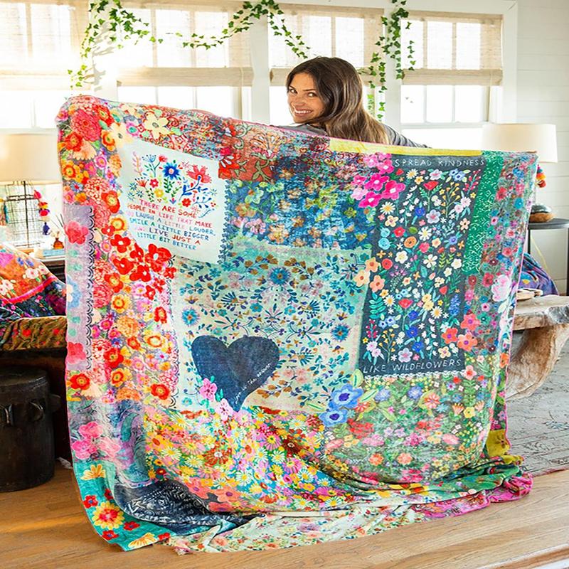 Colorful Floral Pattern Throw Blanket, 1 Count Soft Comfortable Warming ...