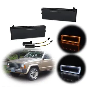 2pcs Smoke Switchback LED Turn Signal Lights For 1984 1985 1986 1987 1988 1989 1990 1991 1992 1993 1994 1995 1996 Jeep Cherokee & 1986 1987 1988 1989 1990 1991 1992 Comanche,Replace OEM 56000098, 56000099
