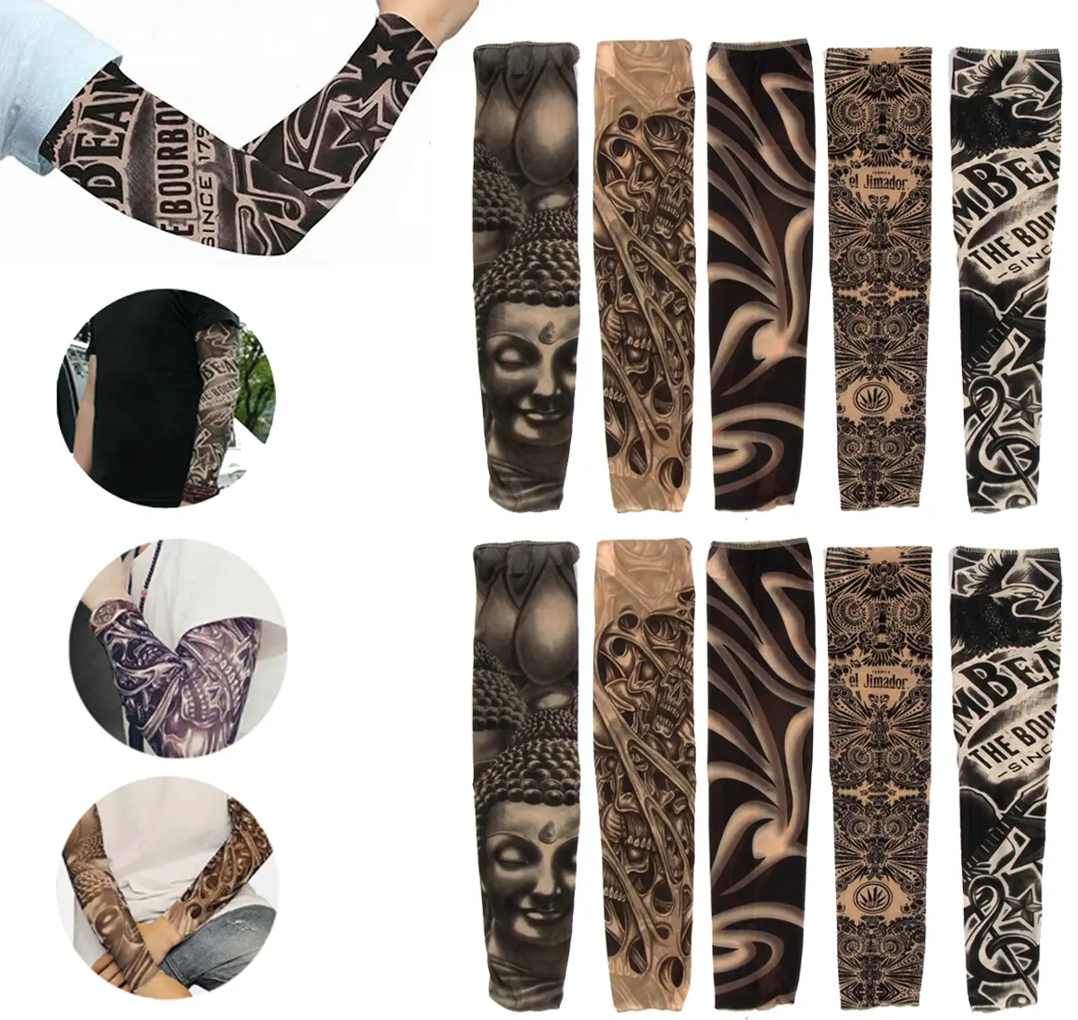 10PCS Men's Women's Cooling Arm Sleeves Long Fingerless Arm Cover Anti Slip UV Sun Temporary Tattoo Sleeves