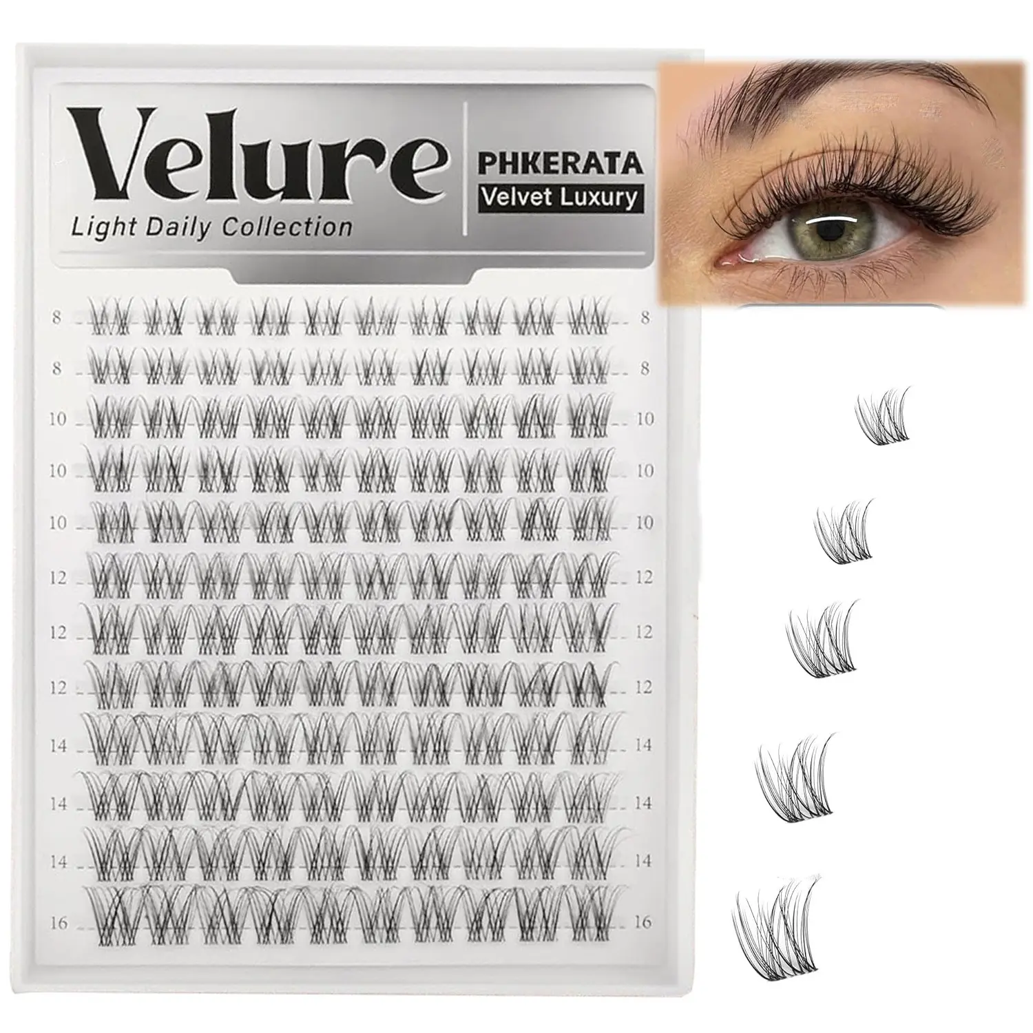 Natural Cluster False Eyelashes, DIY Lash Clusters, C Curl Curly Lashes, 8-16mm Lightweight Soft Transparent Strips, 120 Pieces, Cosmetic