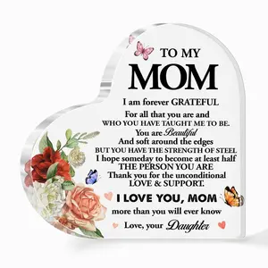 Acrylic Heart-Shaped Memorial Plate Gift, Token of Gratitude for Mothers Birthday & Holiday Celebrations, Universal Setting Design