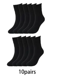 10pairs Simple Solid Color Knitted Socks Casual Daily Socks Comfortable, Warm, Versatile, Thick Plush Socks Suitable for Women's Daily Commuting and Home Wearing