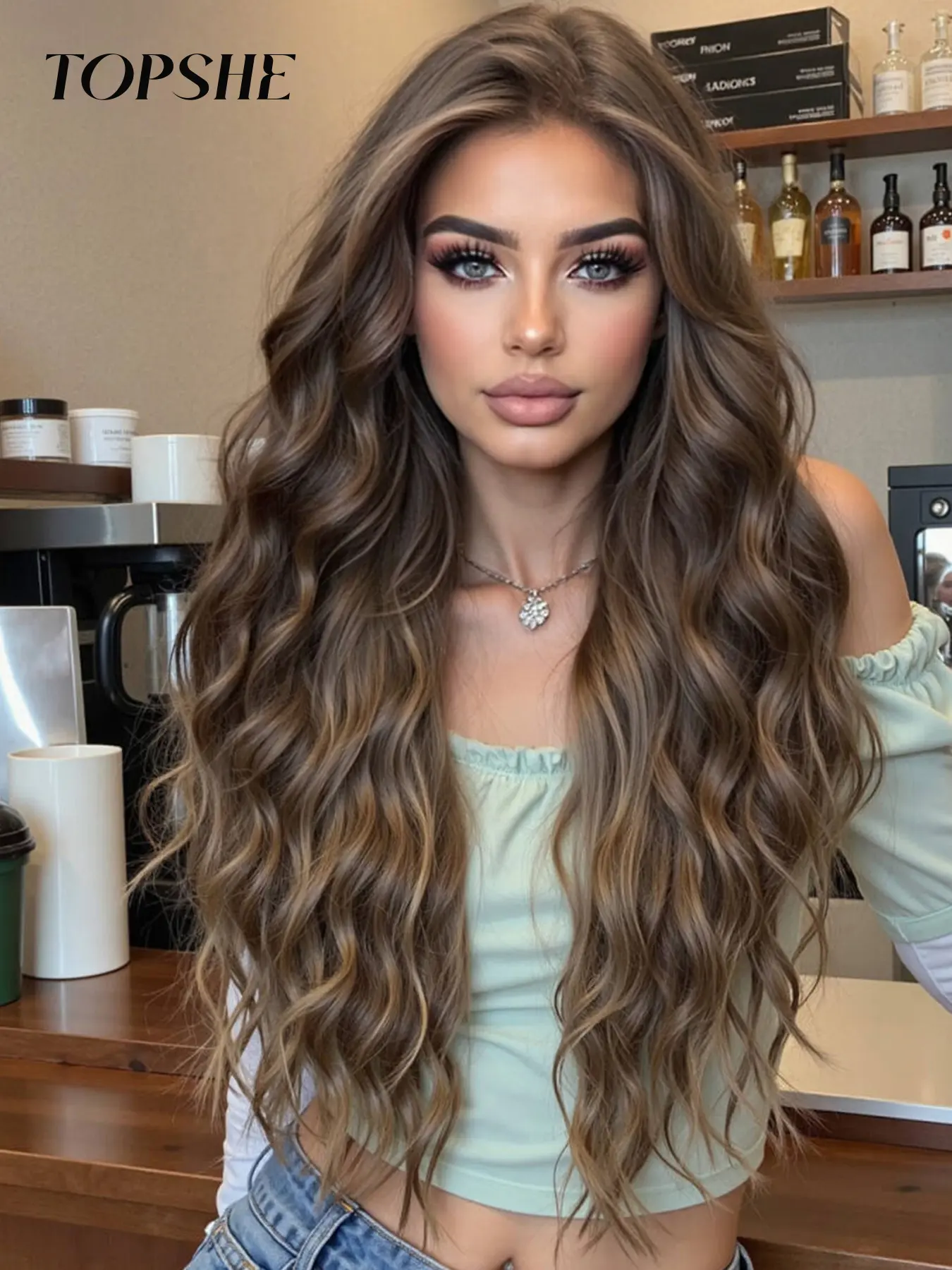 Topshe 13x6 Silk Lace Wig, Glueless Frontal Wig, Frontal Lace, 30 Inch Ombre Long Curly Hair, Lightweight Breathable Comfort, Natural Looking No Bangs, Wavy Ombre Wig, Wave Lace Wig, Glueless Lace Wigs