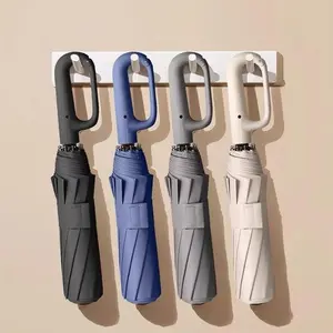 Automatic Folding Umbrella, Windproof & Waterproof, Portable Rain Umbrella with Carabiner Handle, Unisex for Men & Women, 1pc/60pcs