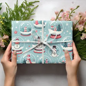 Christmas Snow Globe Wrapping Paper | Festive Snowmen Gift Wrap | Whimsical Holiday Decor | Sizes 30x36, 30x72, 30x180