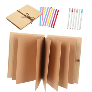1Set Stretchable Folding Photo Album with Corner Stickers and Metallic Marker Pens, 6x8 Inch Small Hardcover Memory Book Accordion Adventure Scrapbook for Wedding Anniversary
