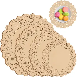 200 Pack Round Brown Lace  Doilies Disposable Decorative  Placemats Assorted Size 6.5, 8.5, 10.5, 12 inch Table  Pad Mats for Buffet Cake Food Party Wedding Tableware Decoration